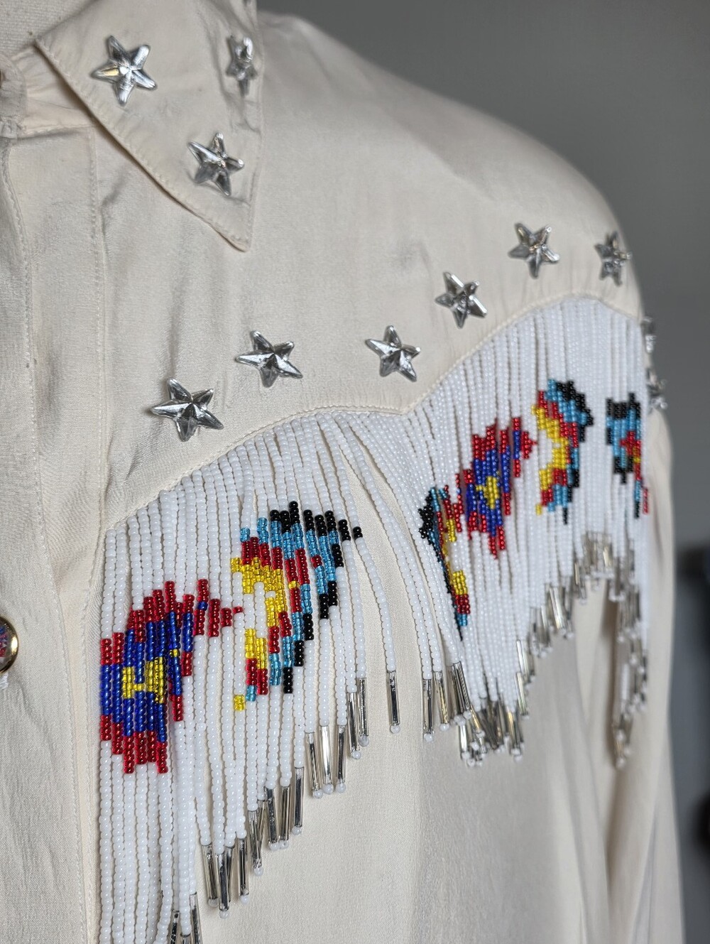 VTG Havana By The Hero Group Silk Beaded Fringe Western Country Button-Up Shirt - Picture 4 of 9